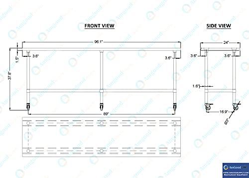 AmGood 96" Long x 24" Deep Stainless Steel Table with Casters - size: 96" Long x 24" Deep