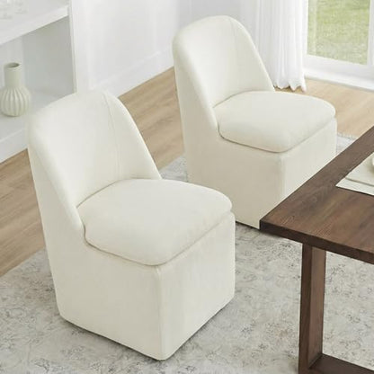 KISLOT Upholstered Dining Chairs Set of 2 with Casters, Modern Side Armless Deskchair with Washable Slipcover & Sturdy Metal Frame for Diningroom Bedroom Livingroom Reading Room, Beige Fabric - color: B Beige Fabric (Metal Frame), size: Set of 2