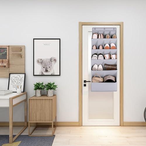 over the Door Shoe Organizer, Hanging Shoe Organizer with 15 Large Deep Pockets, Narrow Shoe Rack for Door Hanging Boots Storage, Dorm Room Essentials, Black, 11 Grid