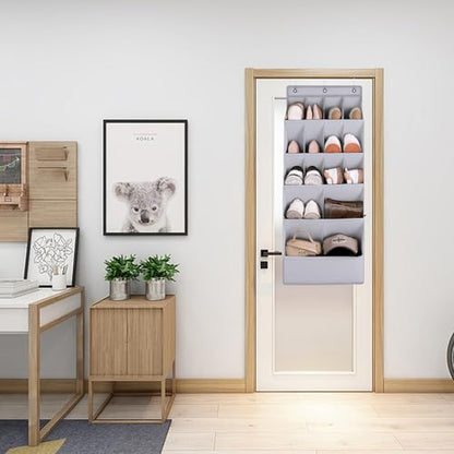 over the Door Shoe Organizer, Hanging Shoe Organizer with 15 Large Deep Pockets, Narrow Shoe Rack for Door Hanging Boots Storage, Dorm Room Essentials, Black, 11 Grid