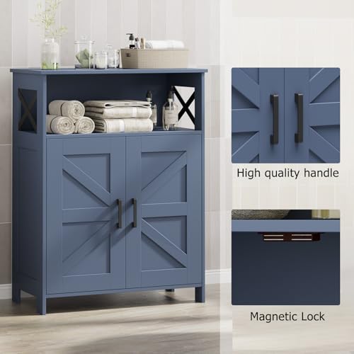 Homhedy Farmhouse Bathroom Storage Cabinet with 2 Doors, Toilet Paper Cabinet with Adjustable Shelf, Small Bathroom Cabinet for Kitchen/Laundry/Living Room, 11.8 x 23.6 x 31.5 Inches, Blue - color: Blue