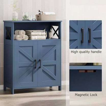 Homhedy Farmhouse Bathroom Storage Cabinet with 2 Doors, Toilet Paper Cabinet with Adjustable Shelf, Small Bathroom Cabinet for Kitchen/Laundry/Living Room, 11.8 x 23.6 x 31.5 Inches, Blue - color: Blue