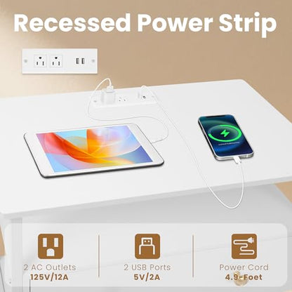 Edbuosy 27 Inch Wide Night Stand with Charging Station, Wood Nightstand with Open Shelf, Large Drawer Bedside Table for Living Room/Bedroom/Office, White - color: White, size: 27"W-1 Drawer