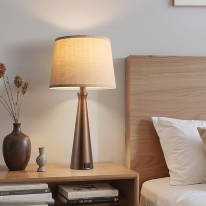 Seealle Modern Table Lamps Set of 2 - Touch Bedside Lamp for Nightstand with Dual USB C+A,3-Way Dimmable Brown Nightstand Lamps for Living Room Bedroom End Table with Oat Shade(Bulb Included) - color: F. Brown-Oat