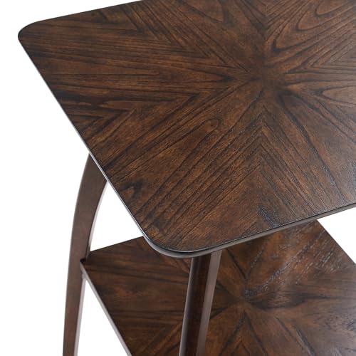 Sandstone Home LAX Mid-Century Modern Square End Table with Starburst Top – 18” Accent Table with Shelf, Rich Espresso Brown Finish, Retro Side Table or Nightstand for Living Room or Bedroom - color: Rich Espresso Brown