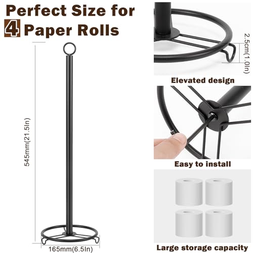 Bath Toilet Paper Holder, Metal Toilet Tissue Roll Organizer Storage, Tissue Paper Holder Stand for Bathroom/Kitchen Countertop, 21" H (Matte Black) - color: Matte Black