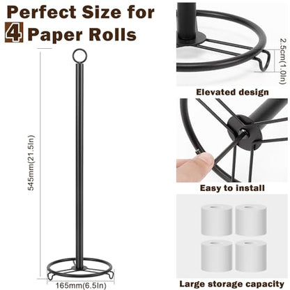 Bath Toilet Paper Holder, Metal Toilet Tissue Roll Organizer Storage, Tissue Paper Holder Stand for Bathroom/Kitchen Countertop, 21" H (Matte Black) - color: Matte Black