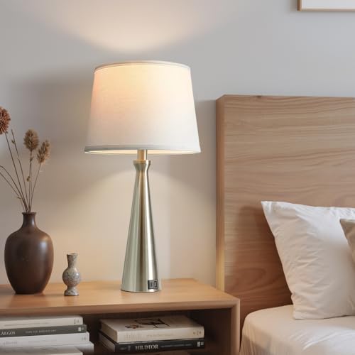 Seealle Modern Table Lamps Set of 2 - Touch Bedside Lamp for Nightstand with Dual USB C+A,3-Way Dimmable Silver Nightstand Lamps for Living Room Bedroom End Table with White Shade(Bulb Included) - color: C. Silver-White
