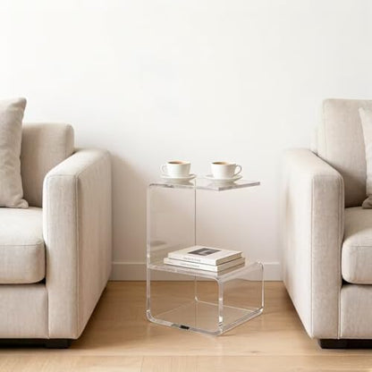 Acrylic End Table for Nightstand,21" H C-Shaped End Table for Living Room,Bedside Table for Bedroom.Side Tables for Living Room for Small Spaces,Clear - size: C Shape-13.7" D x 13.7" W x 21.6" H