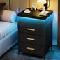 DreamDashio Night Stand with APP Control LED Lights, 3 Fabric Storage Drawers with PU Finish, Floating Top Design, Bedside Table with Open Shelf, End Table for Bedroom, Living Room, Office (Black) - color: Black