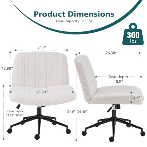 OLIXIS Criss Cross Chair with Wheels, Vanity Chair, Home Office Desk | Wide Seat Armless, Furry Teddy Fleece, Height Adjustable Swivel Rolling, Home Computer Task Seat, Bedroom Study, Beige Teddy - color: Beige Teddy
