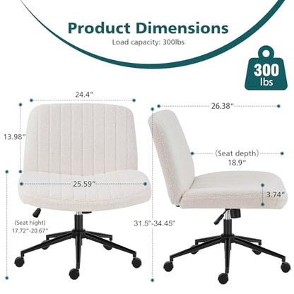 OLIXIS Criss Cross Chair with Wheels, Vanity Chair, Home Office Desk | Wide Seat Armless, Furry Teddy Fleece, Height Adjustable Swivel Rolling, Home Computer Task Seat, Bedroom Study, Beige Teddy - color: Beige Teddy