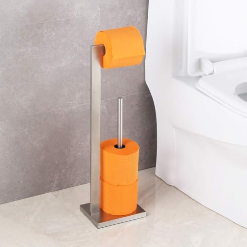 GERZWY Toilet Paper Holder Free Standing with Reserve, SUS 304 Stainless Steel Lavatory Tissue Roll Holder Floor Stand Storage Brushed Finish DZY004-LS - color: Brushed