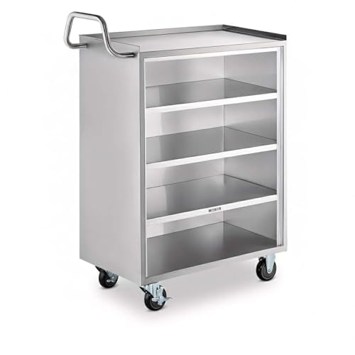 18" x 30" Five Shelf Commercial NSF Stainless Steel Utility Cart - Heavy Duty 304 Steel Service Cart with Enclosed Base, Open Front, Rolling Cart for Kitchen, Catering, Restaurant - size: 5 Shelf