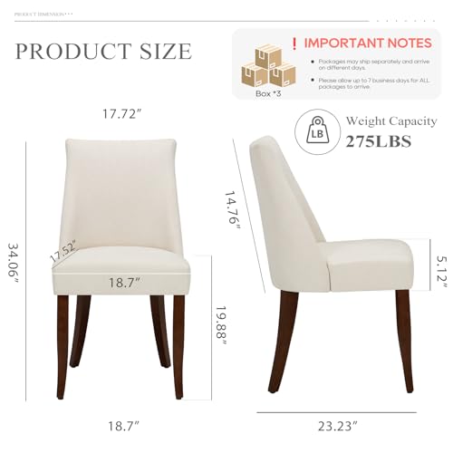Upholstered Dining Chairs Set of 6, Mid Century Modern Kitchen Chairs with Back, Farmhouse Fabric Side Dining Room Chairs with Wood Legs for Dining Room Restaurant, Beige - color: Beige, size: Set of 6