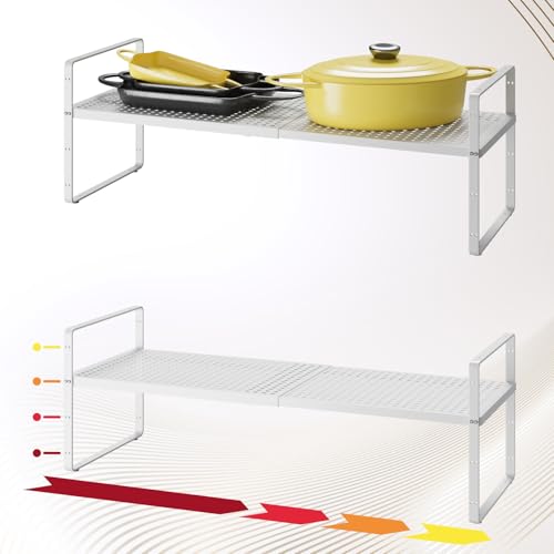 Hole Pattern Expandable Shelf Organizer,2Pack 10.2" Wide Easy to Assemble Cabinet Organizer Shelf, 16.5~27.1" Adjustable Height&Stackable Spice Organization for Cupboard, White - color: White, size: 2Pack-10.2''W-Hole Pattern