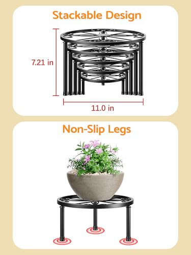 5 Pack White Metal Outdoor Plant Stands Plant Risers Patio(WhiteLeaf) - color: WhiteLeaf