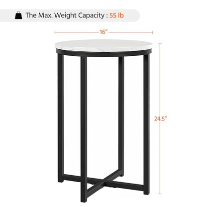 Yaheetech Round End Table Set of 2,16in Faux Marble Accent Table,Modern Side Table with Marble Top and Metal Frame,Small Coffee Table Telephone Table for Living Room/Small Space,Black - color: Black