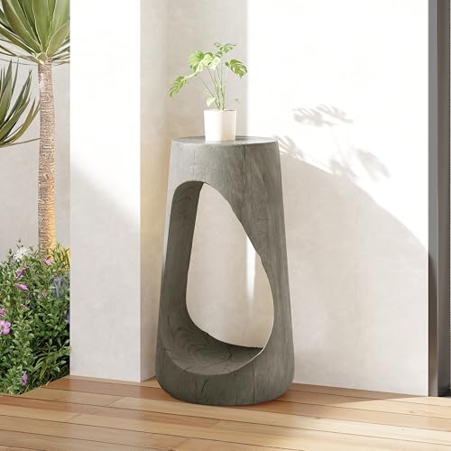 Hollow Tree Stump Accent Side Table, MgO Faux Wood Concrete End Table No Assembly Wabi Sabi Plant Stand Stool Indoor Covered Outdoor Gray - color: 1pcs-shape-a-gray