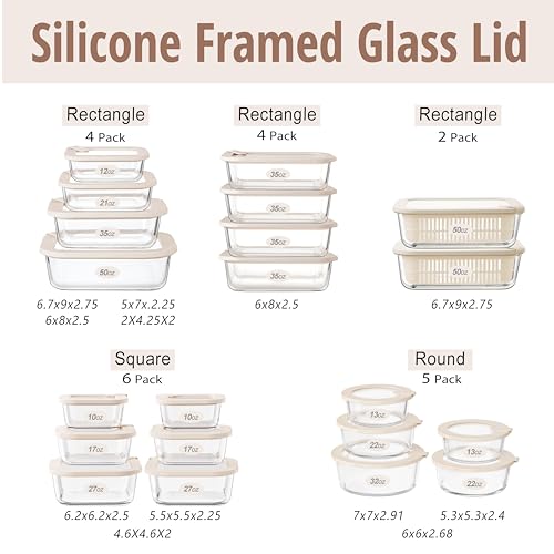 Urban Green Glass Food Storage Containers with Glass Lids, Microwave Safe Food Container Set, Aitight Meal Prep Container Set, LeakProof, 100% Plastic Free, 4 Pack - color: ‎Ivory White -4p