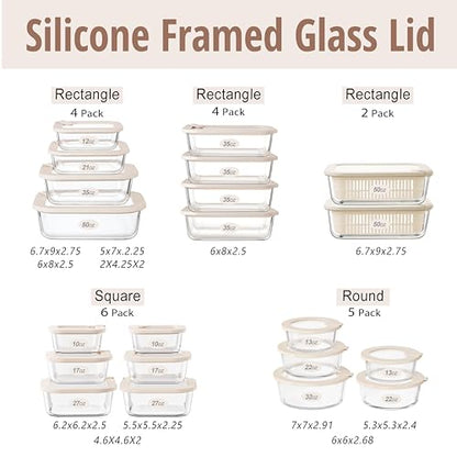 Urban Green Glass Food Storage Containers with Glass Lids, Microwave Safe Food Container Set, Aitight Meal Prep Container Set, LeakProof, 100% Plastic Free, 4 Pack - color: ‎Ivory White -4p