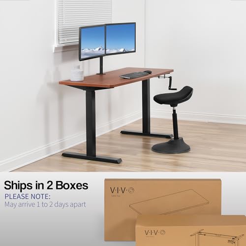 VIVO Manual Height Adjustable 60 x 24 inch Stand Up Desk, Dark Walnut Solid One-Piece Table Top, Black Frame, Standing Workstation with Foldable Handle, DESK-KIT-MB6D | Manual, Holds 110 lbs, Sit Stand, Height Adjustable, Solid One-Piece Table Top, Home O