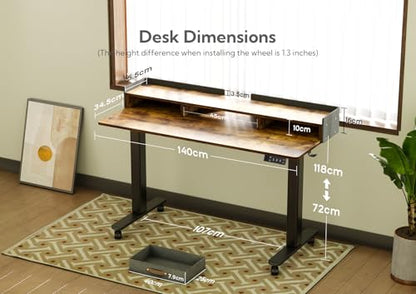 Claiks Standing Desk with Drawers, Stand Up Electric Standing Desk Adjustable Height, Sit Stand Desk with Storage Shelf and Splice Board, 55 Inch, Rustic Brown - color: Rustic Brown, size: 55.1×23.6