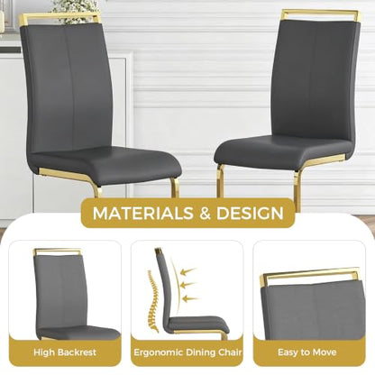 Baysitone Modern Dining Chairs Set of 2, Side & Kitchen Chairs with Gold Frame, Faux Leather Padded Seat High Back, for Dining, Kitchen & Living Room - Dark Grey - color: Grey With Gold Leg, size: Set of 2