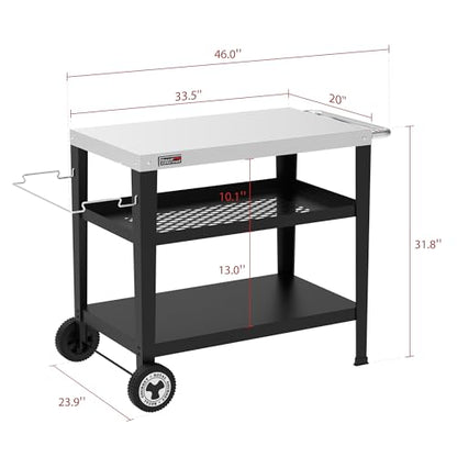 Royal Gourmet PC3404S Rolling Dining Table with Trash Bag Holder, Outdoor Garden Patio BBQ Kitchen Food Prep Table Cart, 34"L x 20"W Stainless Steel Tabletop, Silver & Black | 34"L x20"W Stainless Steel Tabletop | with Removable Trash Bag Holder | Outdoor