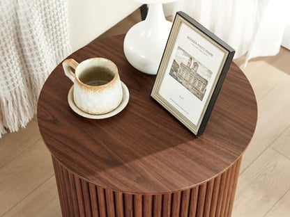 AVZEAR Small Round Side Table Fluted Night Stand Set of 2, 17.7" Mid Century Modern End Table, Circle Bedside Tables Wood Nightstands for Small Spaces, Living Room, Bedroom (Rustic Walnut) - color: Walnut, size: 17.7"D x 17.7"W x 21.6"H