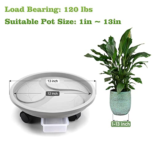 Looca Plant Caddy with Wheels and Drainage Tray, 13”Rolling Plant Stand Flower Pot Mover, Planter Caddies Round Plant Dolly for Heavy Duty Planter, 3 Pack, Bearing 120 lbs (Grey) - color: Gray