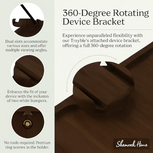 Shamrock Home Bamboo Couch Arm Table with Device Holder, Clip On Tray. for TV Dinners, Remotes, Drinks, Snacks and Small Spaces (Rectangular with Device Holder, Brown, Regular 13.75 x 9.5) - color: Brown, size: Regular 13.75 x 9.5", style: Bamboo Rectangu