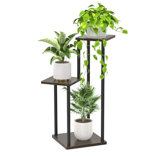 3 Tier Plant Stand Indoor Outdoor,Oppro Wood Metal Corner Flower Shelf | Planter Pot Holder Clearance, Multiple Plants Rack Aesthetic Organizer for Patio Orchid Office Porch Living Room Garden, Black Oak - color: Oak-3 Tier