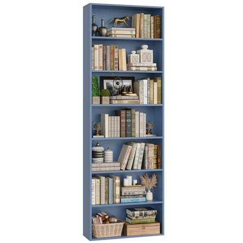 82" Tall Bookshelf Bookcase, 7-Tier Open Display Shelves, Blue | Extra Tall Bookcase with Storage, Floor to Ceiling Bookshelves, Narrow Bookshelf Home Decor Furniture for Office, Living Room - color: Blue