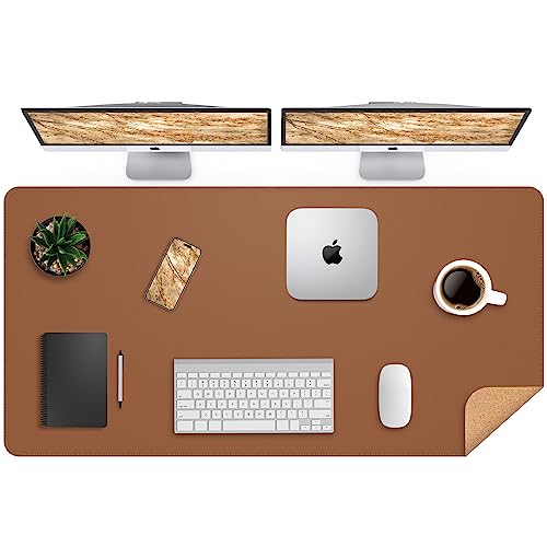 AFIING Cork Desk Mat 47" x 23.6", Dual-Sided Natural Cork & PU Leather Desk Pad, Non-Slip Waterproof Large Mouse Pad for Office, Home & Gaming (Brown) - color: Brown, size: 47" x 23.6"