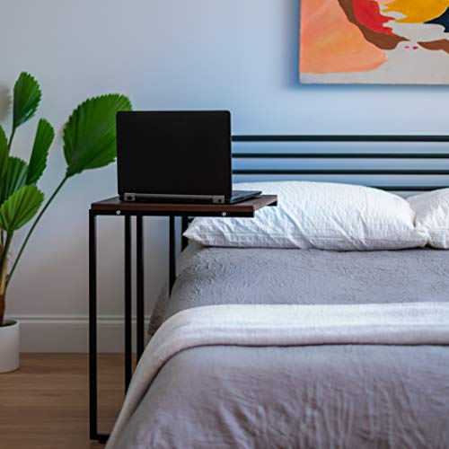IRIS USA Wood and Metal Frame Side Table, Accent Sofa End Table Coffee Snack, Bedroom Night Stand, Living Room Computer Desk, C-Shape Wide - style: Basic - C Shape