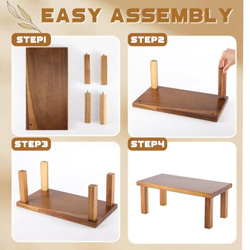 RattanView 2 Pcs Extra Large 15 Inches 14 Inches Acacia Wooden Riser Wooden Countertop Organizer Display Shelf for Top of Desk Home Office Bathroom Coffee Table Display Stand - size: 15× 7.5× 6 ,14 × 7 × 5.5 Inches