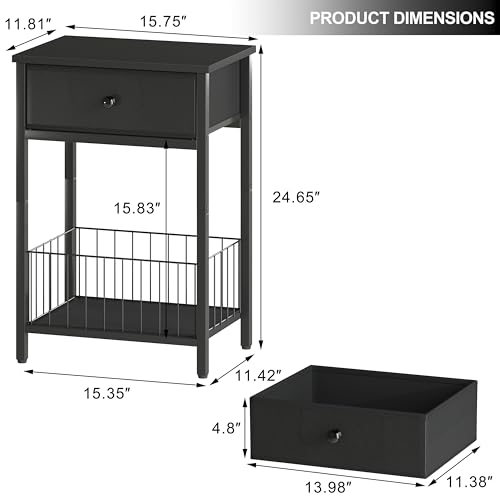 Small nightstand, Bed Side Tables Bedroom, Black Side Table, end Table with Drawer, one Drawer nightstand, Black end Table LNT0061BK - color: Black