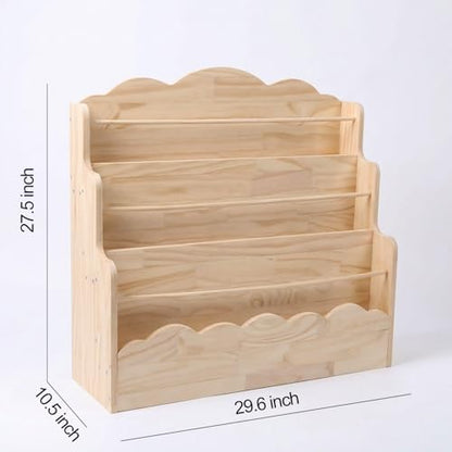 Amdermi 3-Tier Scalloped Montessori Bookshelf for Kids, Solid Wood Front-Facing Toddler Bookcase, Low Children’s Book Display Shelf for Nursery, Playroom, Classroom, Natura