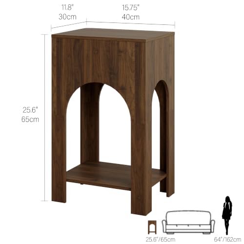 Veegle Arched Side Table, Small End Table with Storage Shelf, Small Coffee Tables for Living Room Bedroom (Walnut Brown)