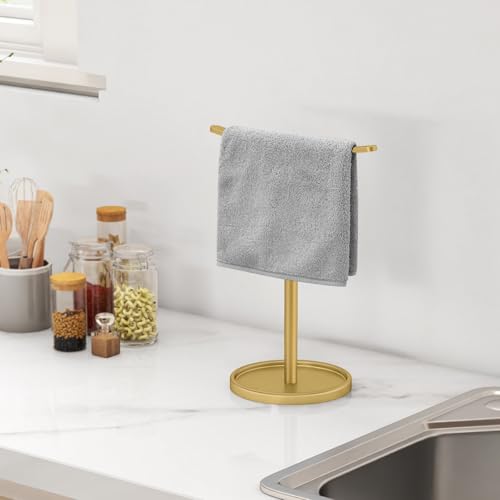 STWWO Hand Towel Holder | Stainless Steel Towel Holder Stand for Bathroom, Kitchen Countertop, T-Shaped Hand Towel Rack Stand, Gold - color: Gold
