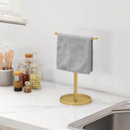 STWWO Hand Towel Holder | Stainless Steel Towel Holder Stand for Bathroom, Kitchen Countertop, T-Shaped Hand Towel Rack Stand, Gold - color: Gold