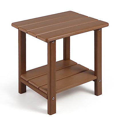 Apolimi Adirondack Outdoor Side Table, 2-Tier Sturdy Patio End Table Weather Resistant, 16.5" Solid Side Table for Patio, Pool, Porch - color: Teak