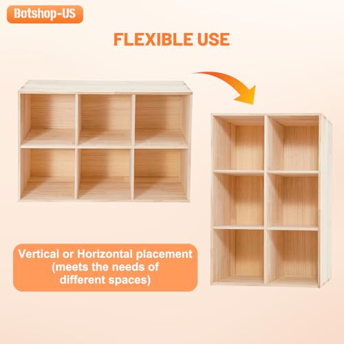 Gdrasuya10 6 Cube Bookshelf with 3 Storage Baskets, Modern Wood Horizontal Bookcase, Natural Large Book Case, Freestanding Book Organizer Display Shelf for Bedroom, Living Room, Office - size: 6 Cubes with 3 baskets