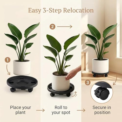 Rolling Plant Stand with Wheels 3 Pack 14 Inch Plant Caddy with Wheels Heavy Duty Plant Dolly Roller Base with Wheels Round Flower Pot Rack Holder Planter Trolley Tray,Black - color: Black, size: 14 inch