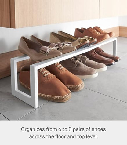 YAMAZAKI Home Line Expanding Shoe Rack, Metal, Adjustable - Single, 6" - Steel - Holds 4 To 8 Shoes - color: White, size: Single