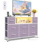 WLIVE Purple Dresser TV Stand for 45, 50, 55 inch TV, Entertainment Center with LED Lights & Charging Station, Chest of Drawers with 8 Fabric Drawers and Open Shelves for Living Room, Hallway - color: Purple