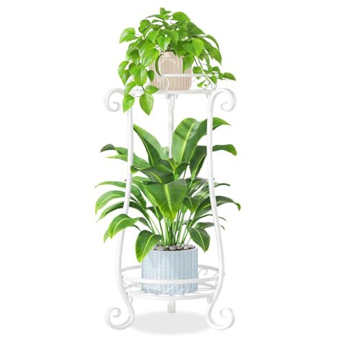iDavosic.ly 2 Tier Metal Plant Stand Indoor Outdoor, Iron Corner Tall Flower Pot Holder Shelf, 27 Inch Vertical Heavy Duty Display Rack for Patio Porch Living Room Garden, White - color: White, size: 2 Tiers