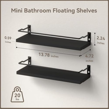 RICHER HOUSE Bathroom Shelves, Black Floating Wall Shelf Organizer Over Toilet Storage with 2 Shelves - color: Black