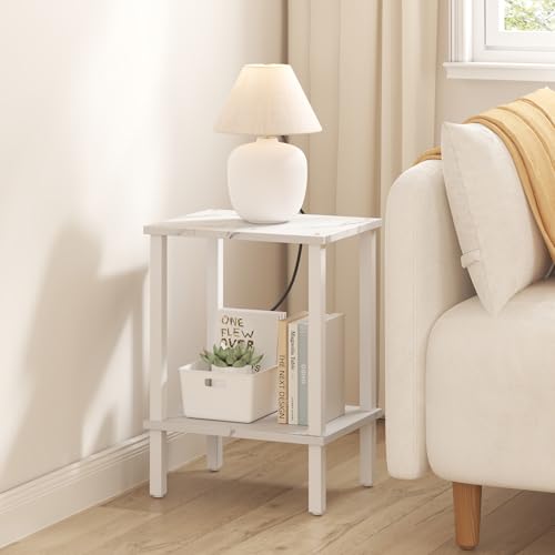 TUTOTAK End Table, Set of 2, Side Table, Nightstand, 2-Tier Storage Shelf, Sofa Table for Small Space, Living Room, Bed Room TB01BMW035 - color: Marble White